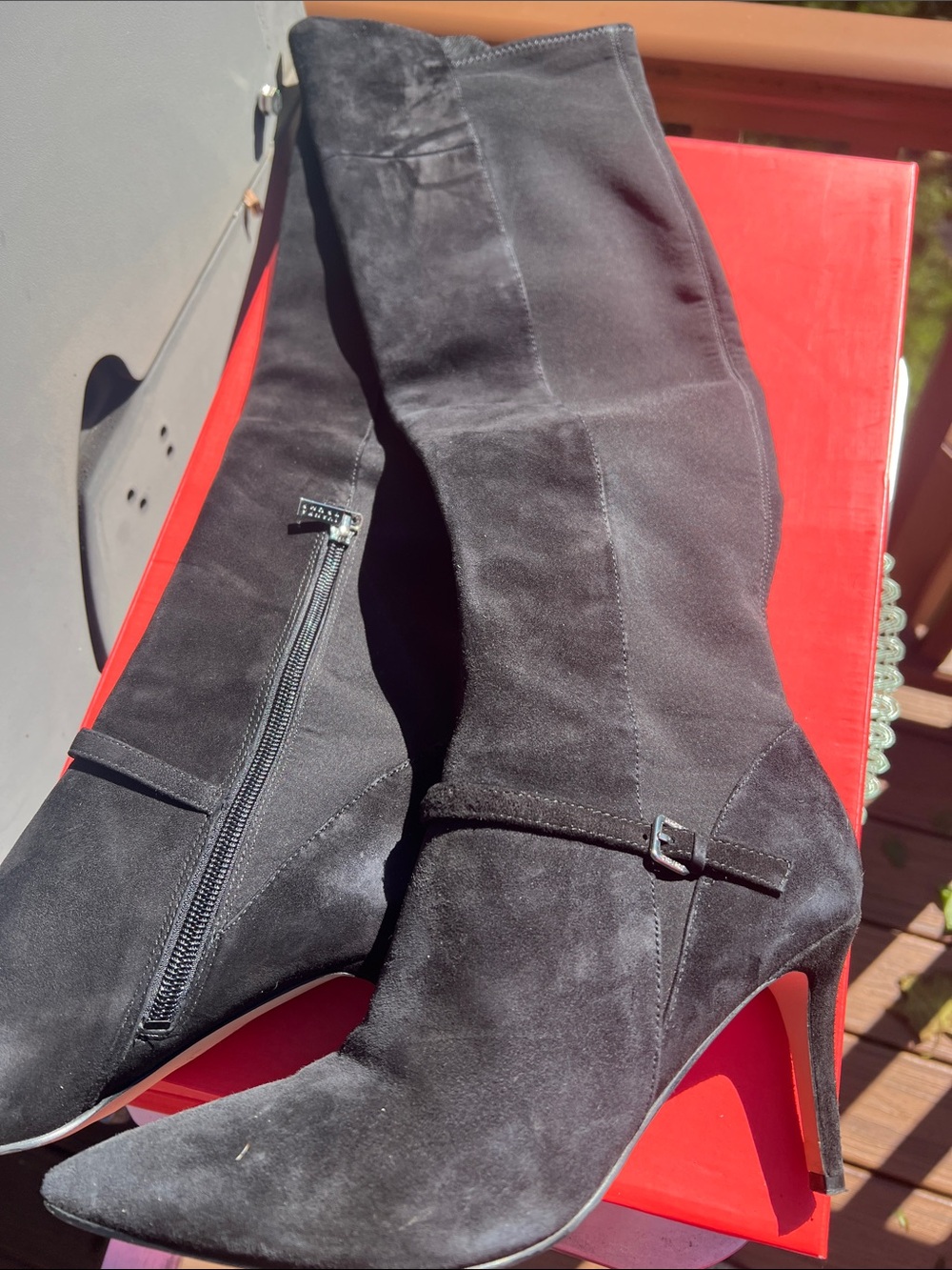 Boxed Ivanka Trump Black Suede Over-the-Knee Stiletto Boots